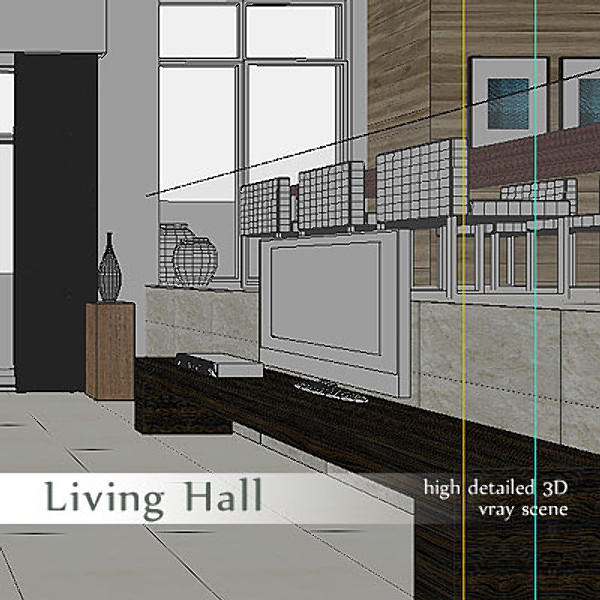 living hall 3d 3ds - Living Hall by groups5