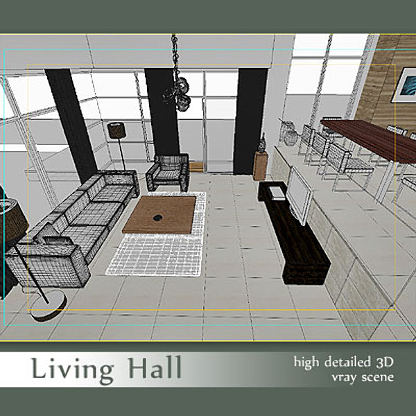 living hall 3d 3ds - Living Hall by groups5