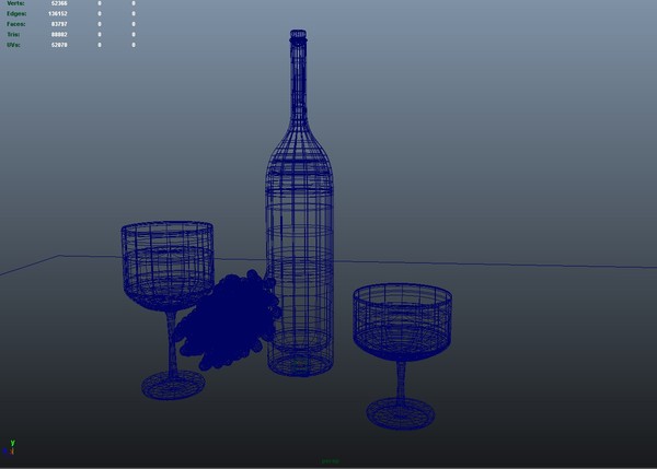 wine grapes glasses 3ds free - Wine,grapes and glasses by Quadcone