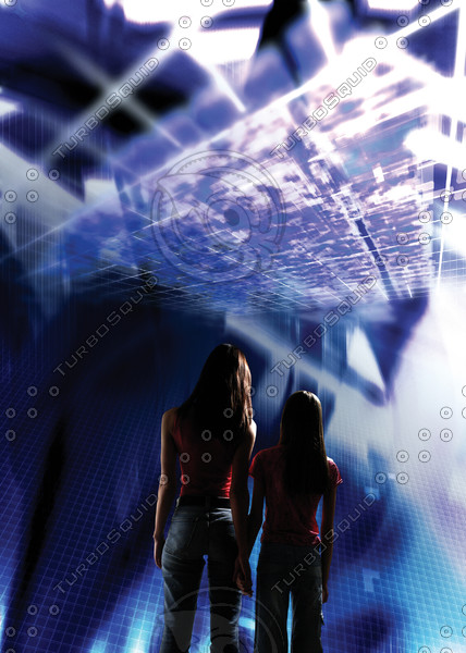 Woman and girl in a wirtual world